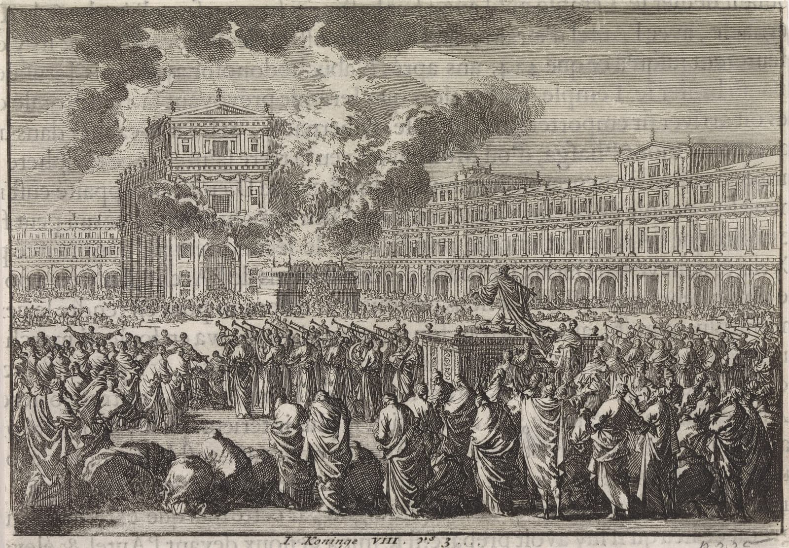 Eighteenth-century engraving of the dedication of King Solomon's Temple before a great assembly